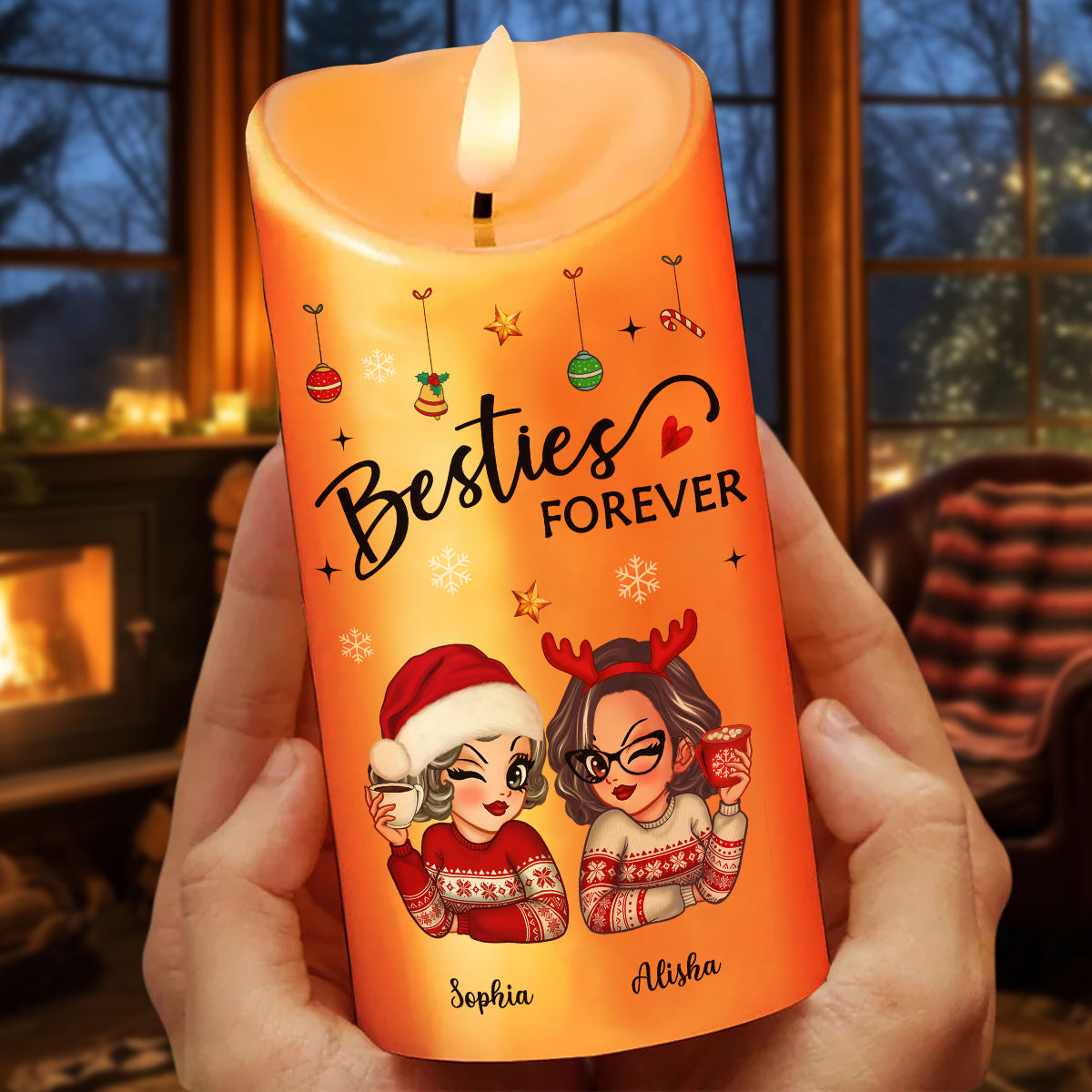 Christmas Besties It Takes A Long Time To Grow Old Friends Personalized LED Candle