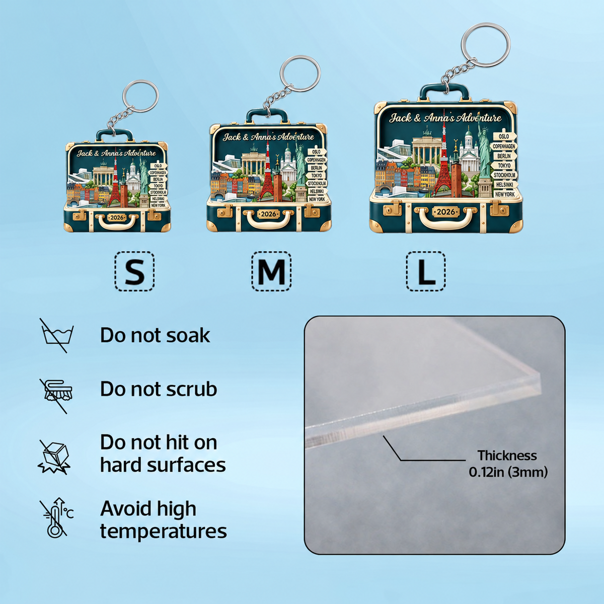Custom Travel Adventure Suitcase 2D Flat Printed - Personalized Acrylic Keychain - Traveling Destination Keepsake, Christmas Gift For Traveling Lovers