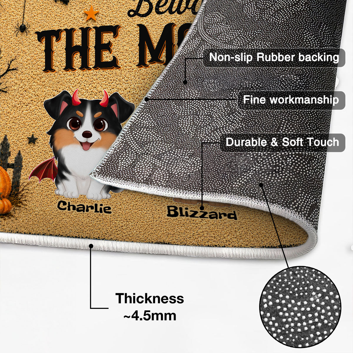 Halloween Theme Beware Of The Monsters Dogs - Personalized Doormat - Halloween Decor For Dog Lovers