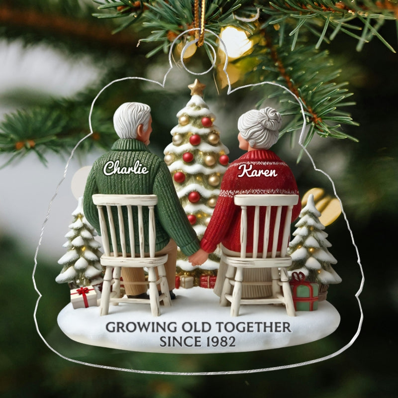 3D Effect Old Couple Growing Old Together Christmas - Personalized Acrylic Ornament - Gift for Him, Gift for Her