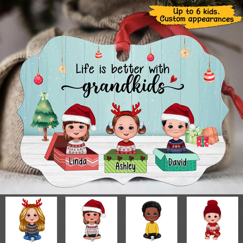 Grandma Life Better With Grandkids Gift Box Personalized Christmas Ornament