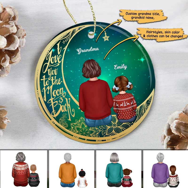 Green Sky Moon Grandma Grandkids Personalized Circle Ornament
