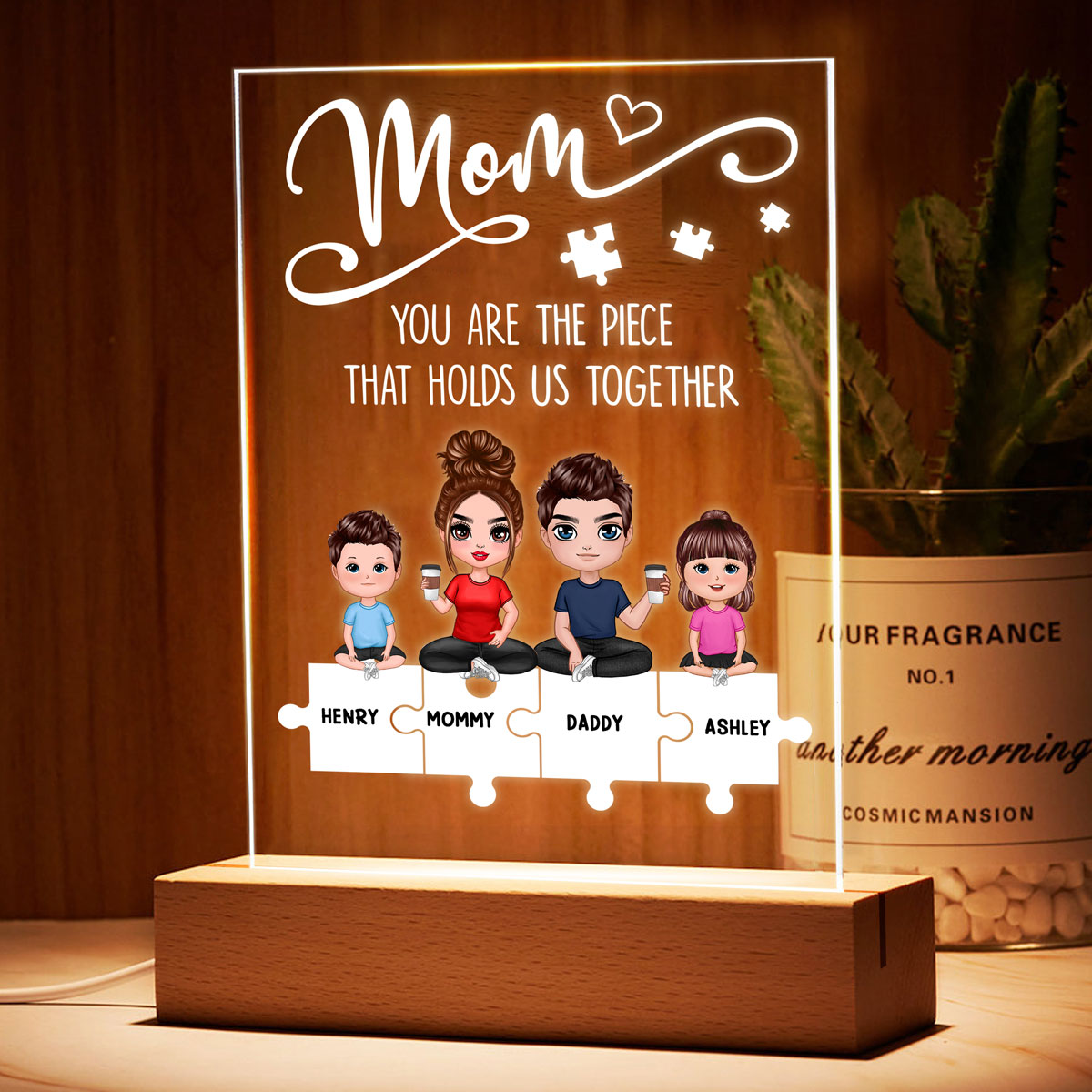 Mom You Are The Piece That Holds Us Together Personalized Rectangle LED Night Light