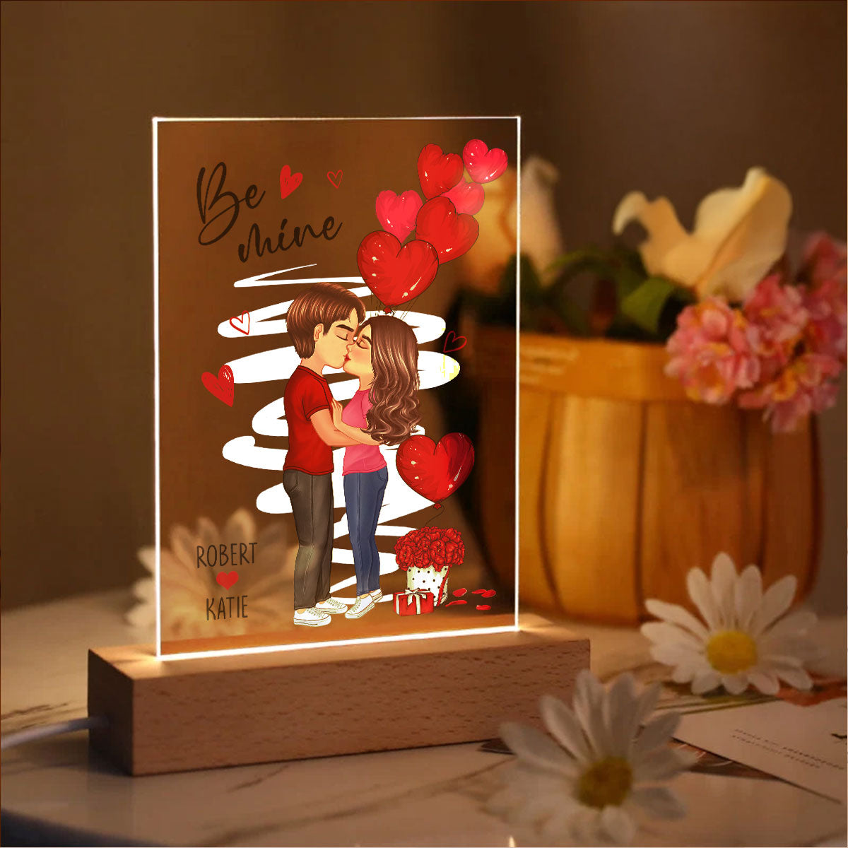 Be Mine Doll Couple Standing Kissing Personalized Plaque LED Night Light -  Unique Valentine's Day Gift For Him, Gift For Her