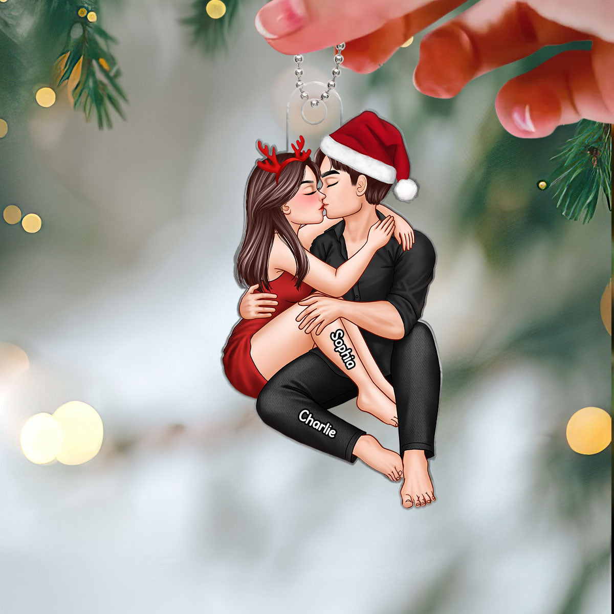 Christmas Couple Embrace & Kiss Gift For Him For Her Personalized Acrylic Ornament