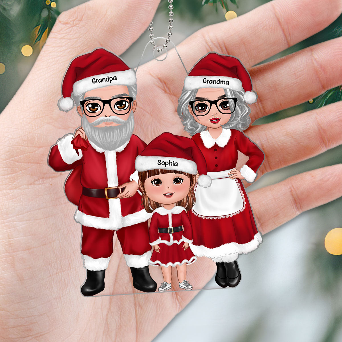 Christmas Doll Grandma Grandpa Claus Standing Gift For Granddaughter Grandson Personalized Acrylic Ornament