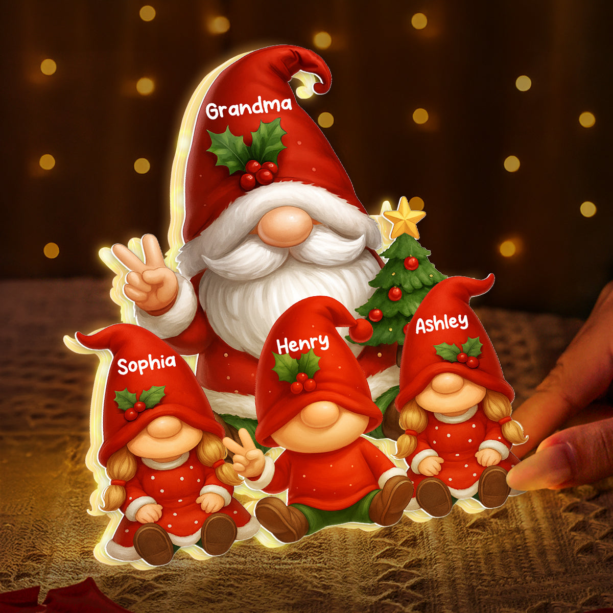 Gnome Grandma & Grandkids Festive Holiday - Personalized Light Box - Christmas Decor, Christmas Gift for Grandma