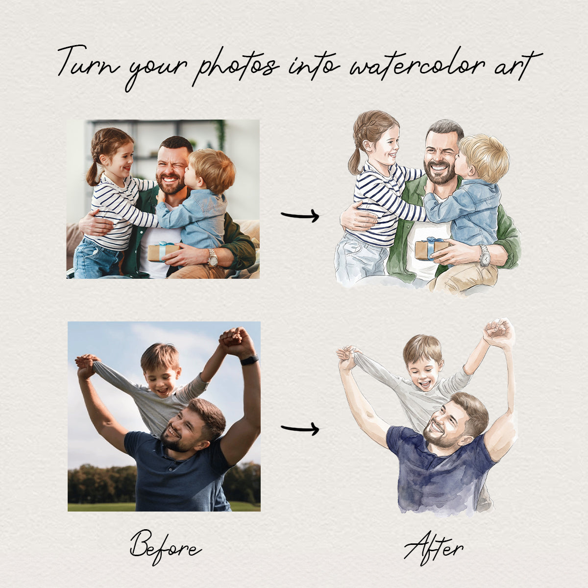 Custom Father's Day Watercolor Portrait from Photo - Personalized Poster - Gift for Him