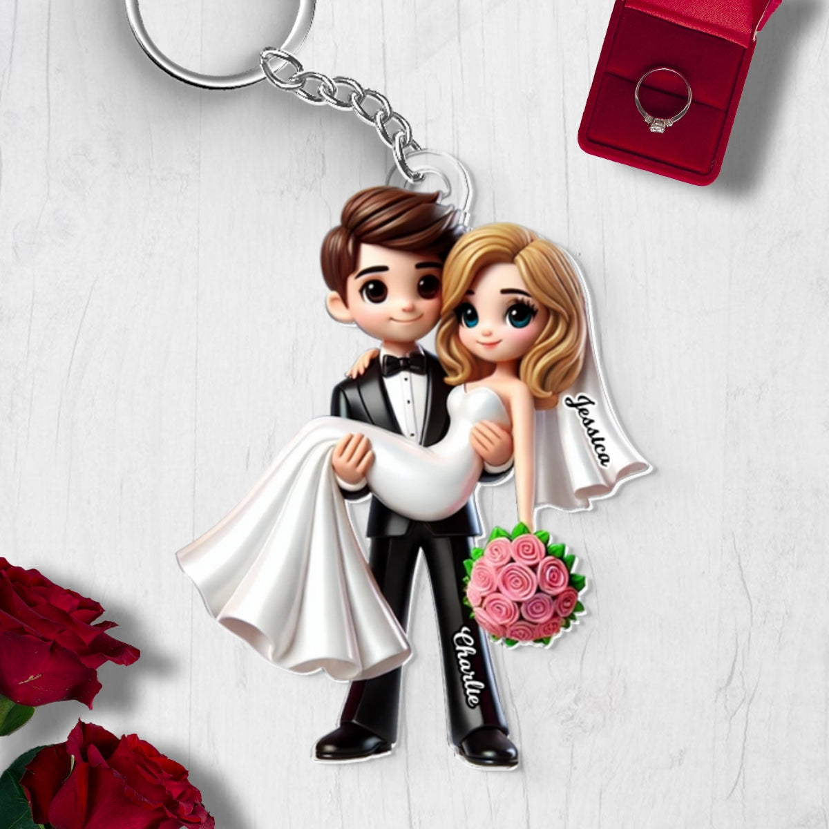 Personalized Mr Mrs First Christmas Married Couple Personalized Acrylic Keychain, Gift for him, Gift for her