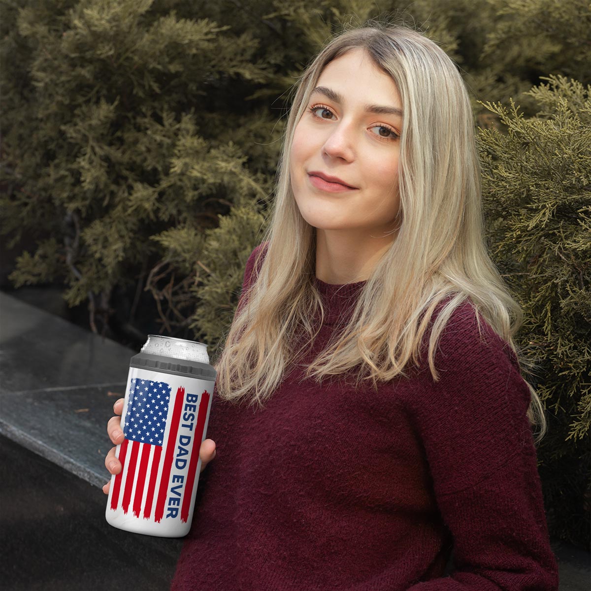 Nation Flag Best Dad Grandpa Ever Fist Bump Gift For All American Dad Personalized 4 In 1 Can Cooler