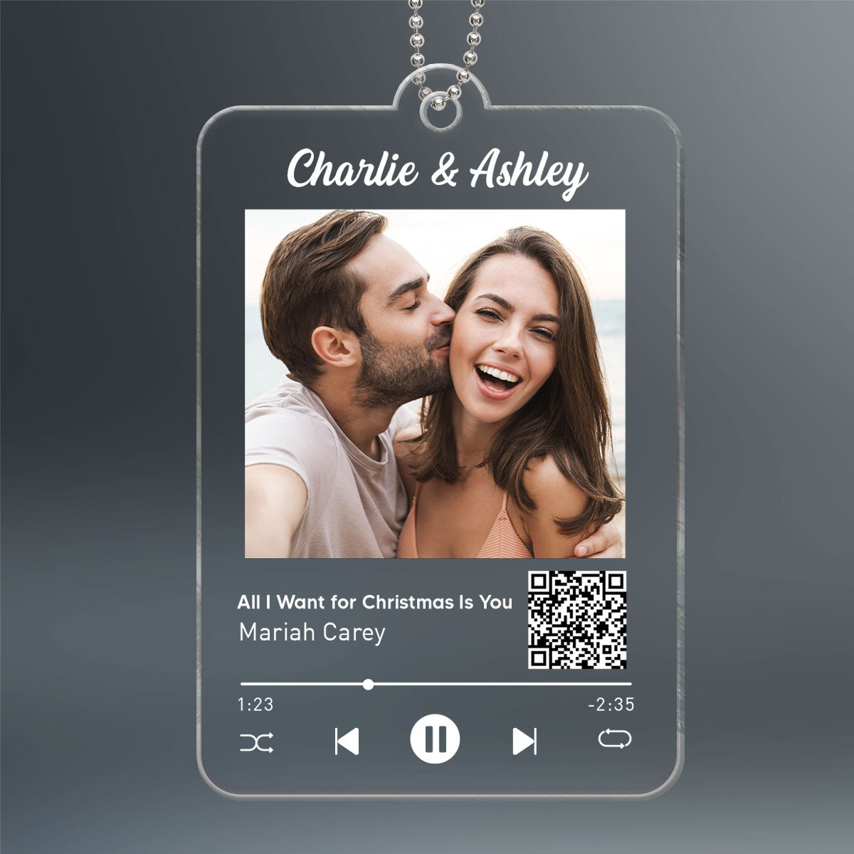 Custom Couple Photo Favorite Song Scannable QR Code Personalized Acrylic Ornament