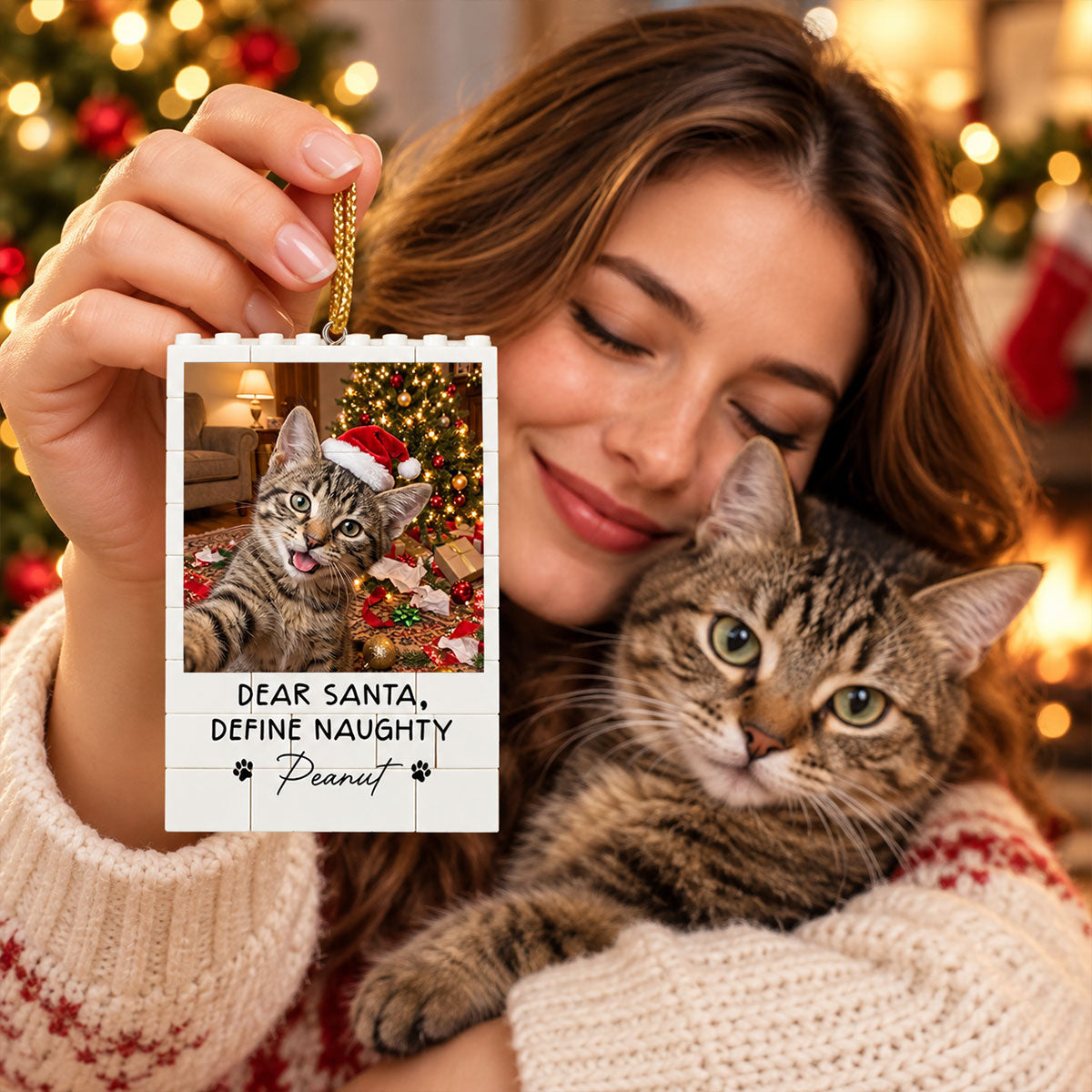 Dog Cat Ruin Christmas Things Upload Pet Photo - Personalized Building Blocks Ornament - Funny Gift For Dog Lovers, Cat Lovers