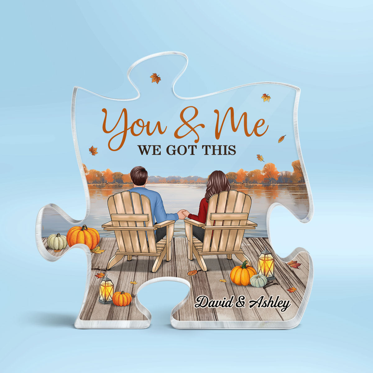 The Missing Piece To My Heart Couple Sitting Back View Personalized Acrylic Puzzle Plaque