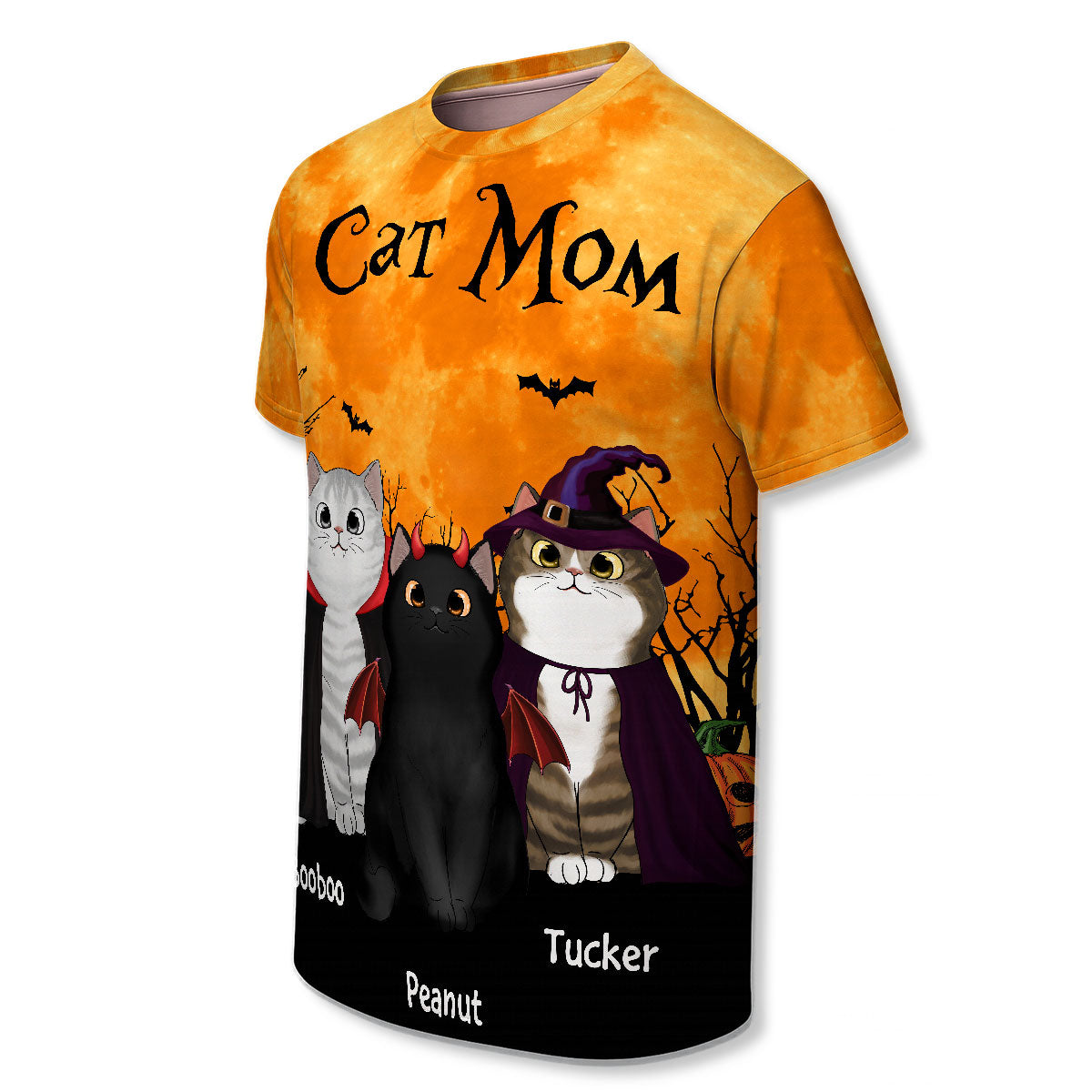Cat Mom Halloween Moon Light Bat Tree - Personalized 3D Shirt