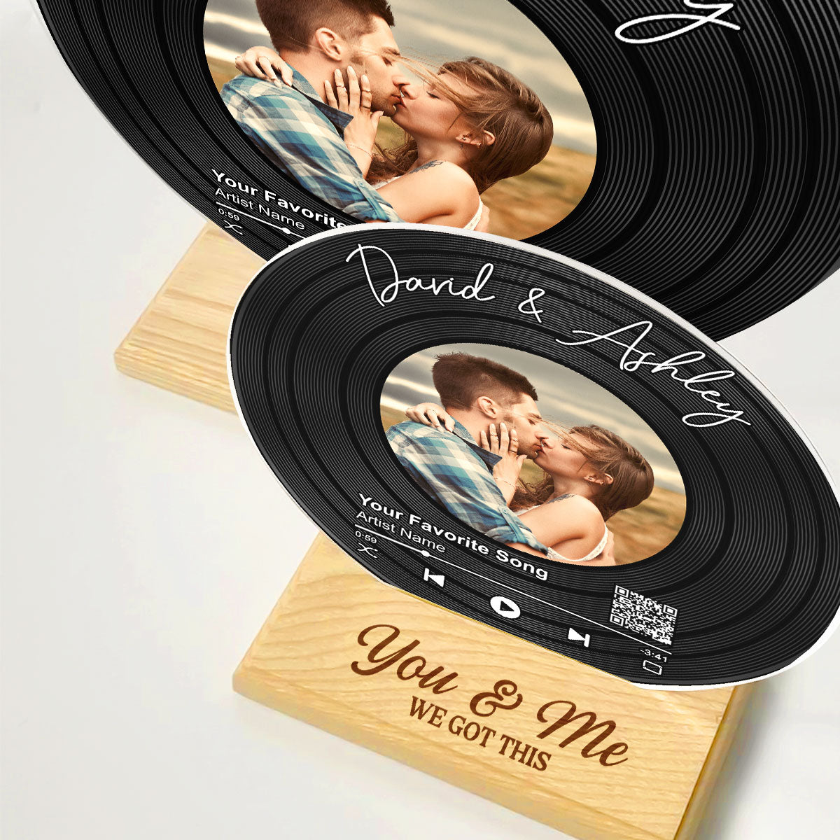Couple Upload Photo Favorite Song Scannable QR Code Personalized Acrylic Record Plaque, Heartfelt Gift For Couple, For Him, For Her, Boyfriend, Girlfriend, Husband, Wife