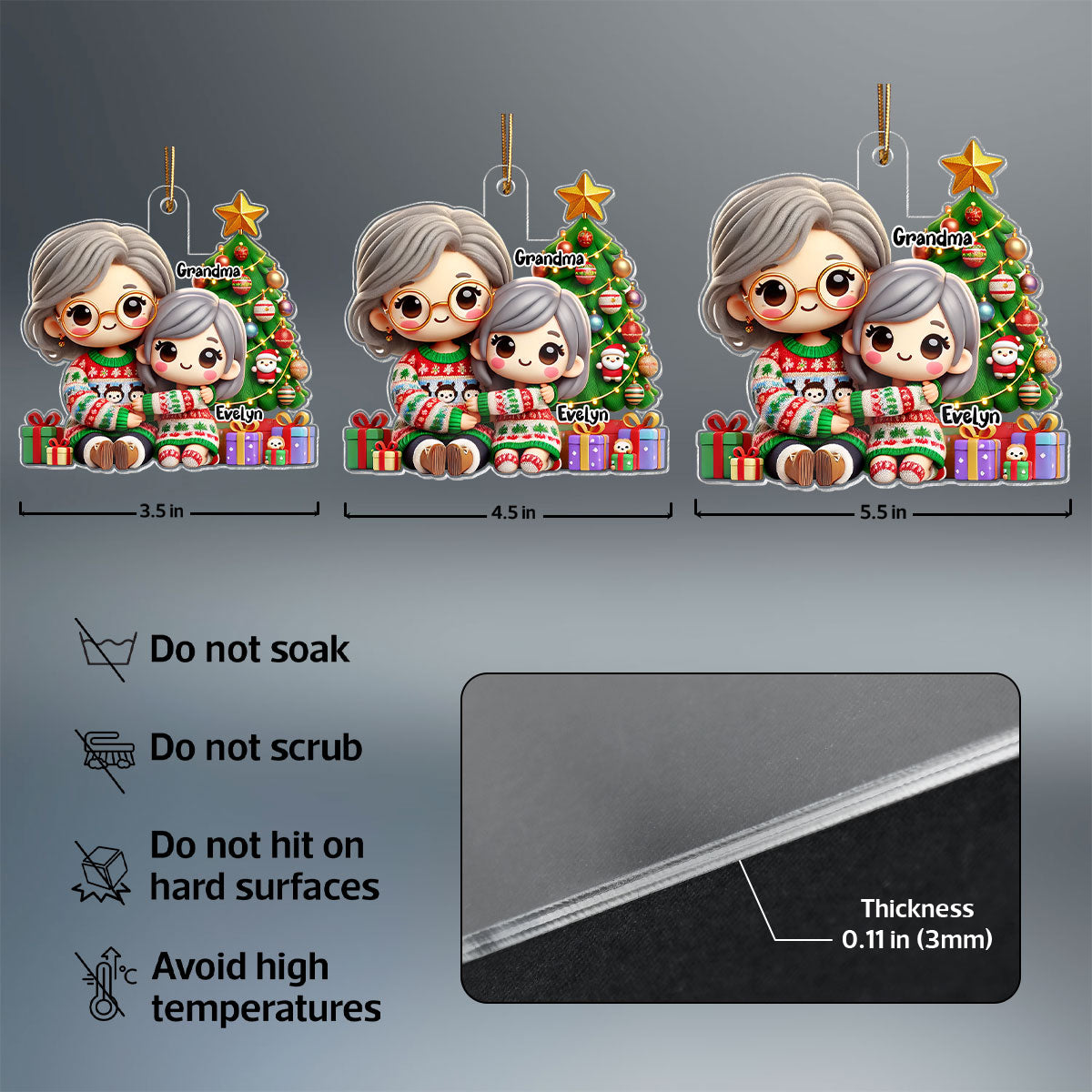 Cute Grandma Grandkid Christmas Tree And Gifts Personalized Acrylic Ornament
