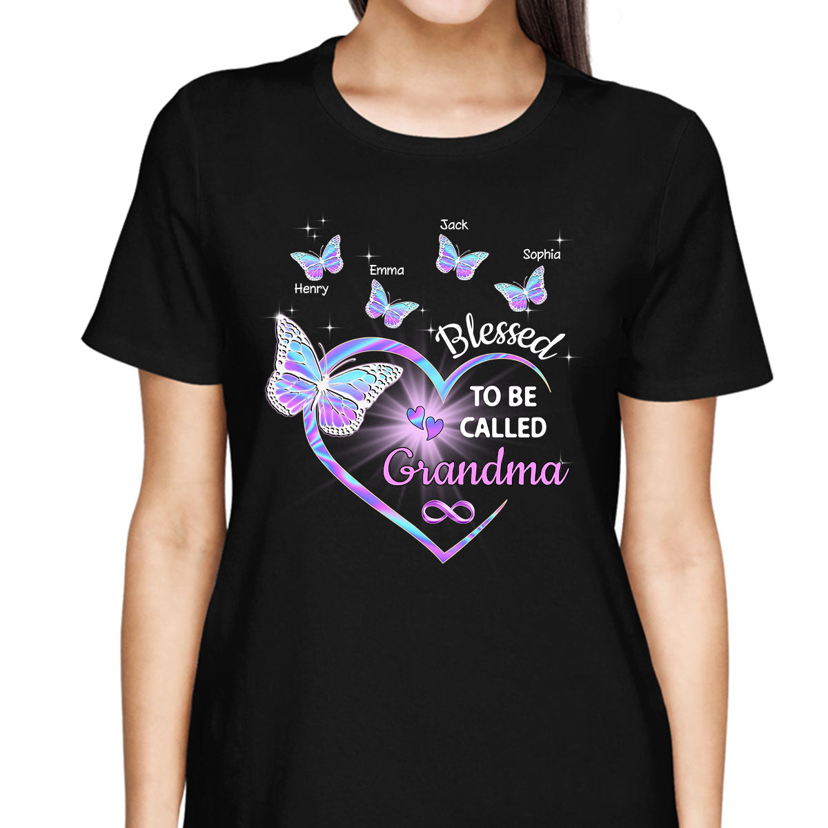 Heart Butterflies Grandma Hologram Personalized Shirt