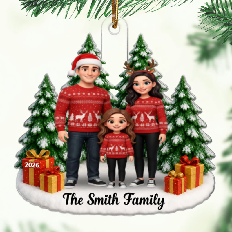 Cartoon Family Portrait From Photo Christmas Tree - Personalized Acrylic Ornament - Christmas Keepsake