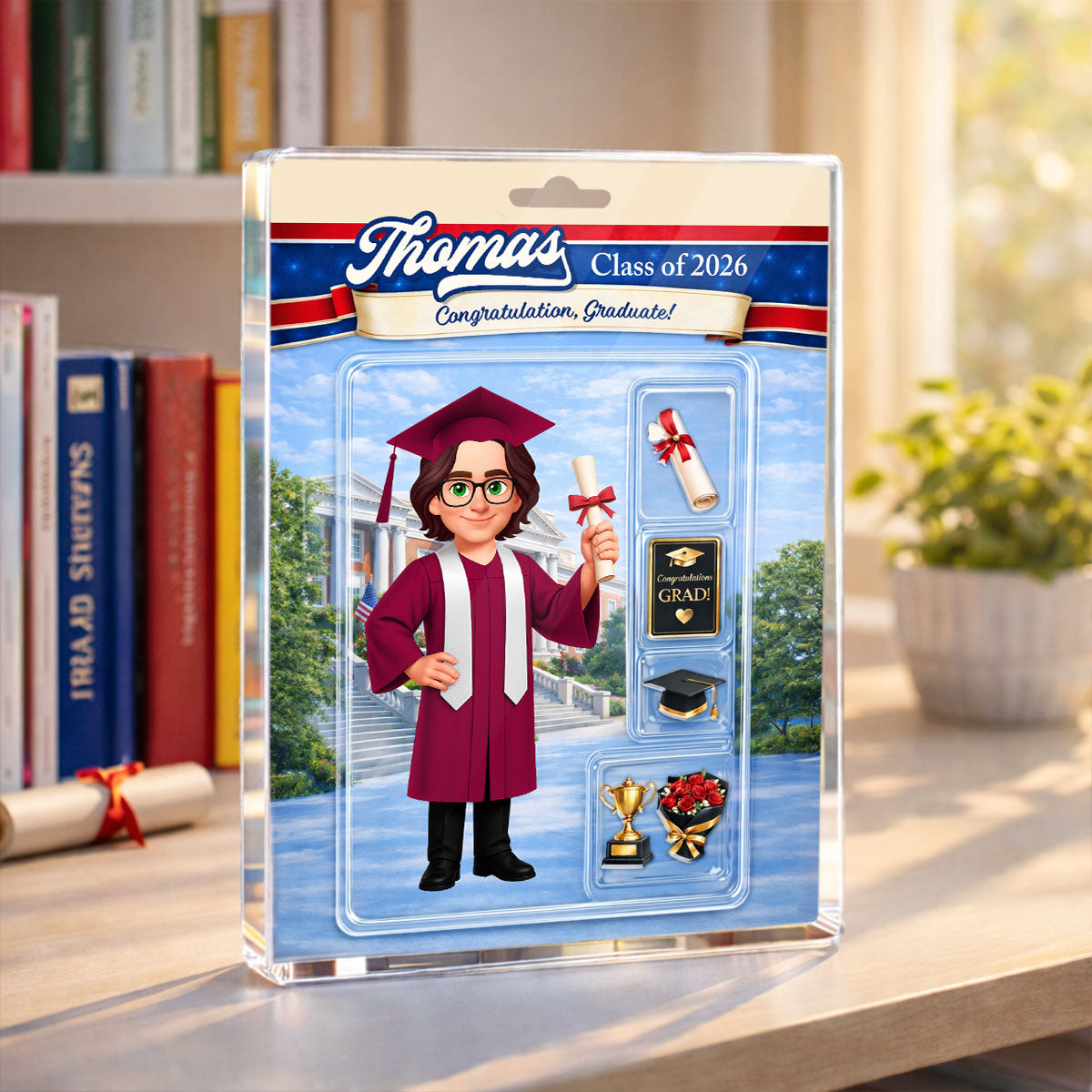 3D Effect Senior Action Figure - Personalized Acrylic Block Plaque - Graduation Gift For Seniors, Daughter, Son, Grandkids