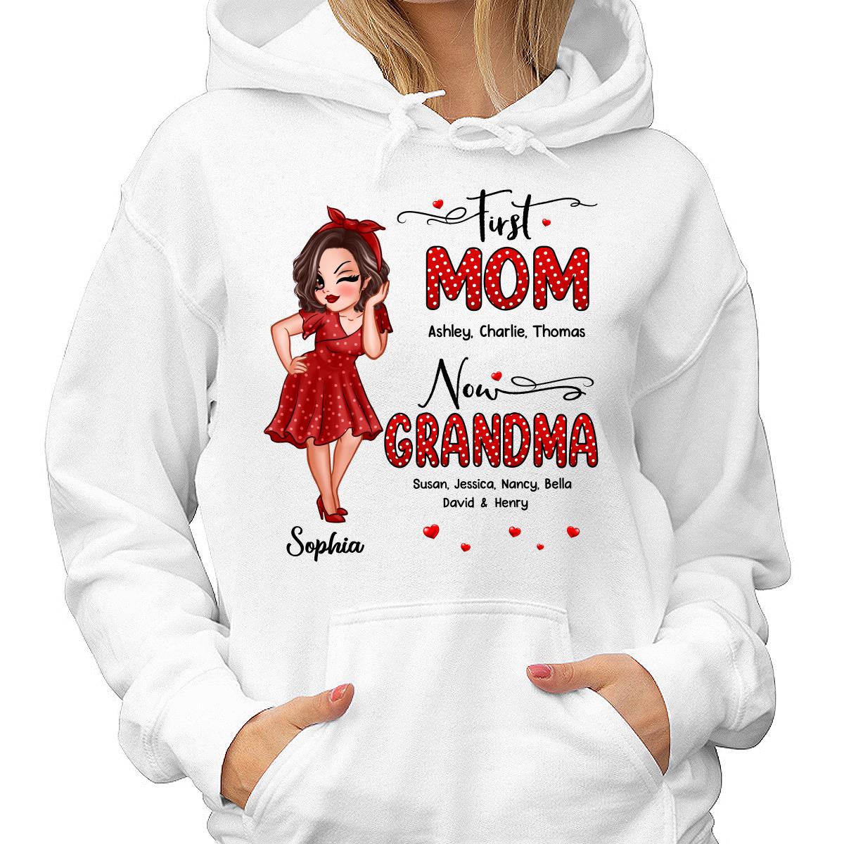 First Mom Now Grandma Polka Dot Personalized Shirt