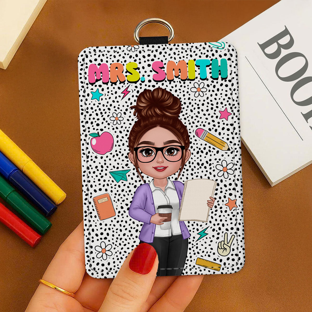Teacher Dalmatian Pattern Colorful Personalized ID Badge Holder| Back To School Gifts