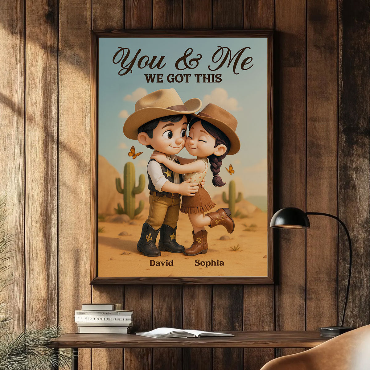 Cartoon Style Countryside Couple Cowboy Cowgirl Home Decor Personalized Vertical Poster