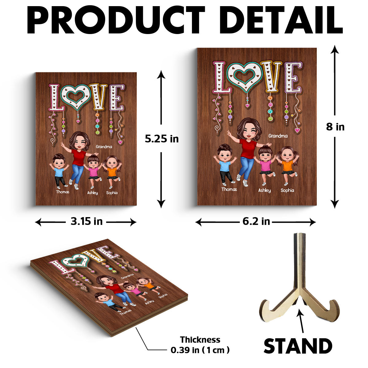 Happy Grandma Grandkids Love Personalized 2-Layer Wooden Plaque