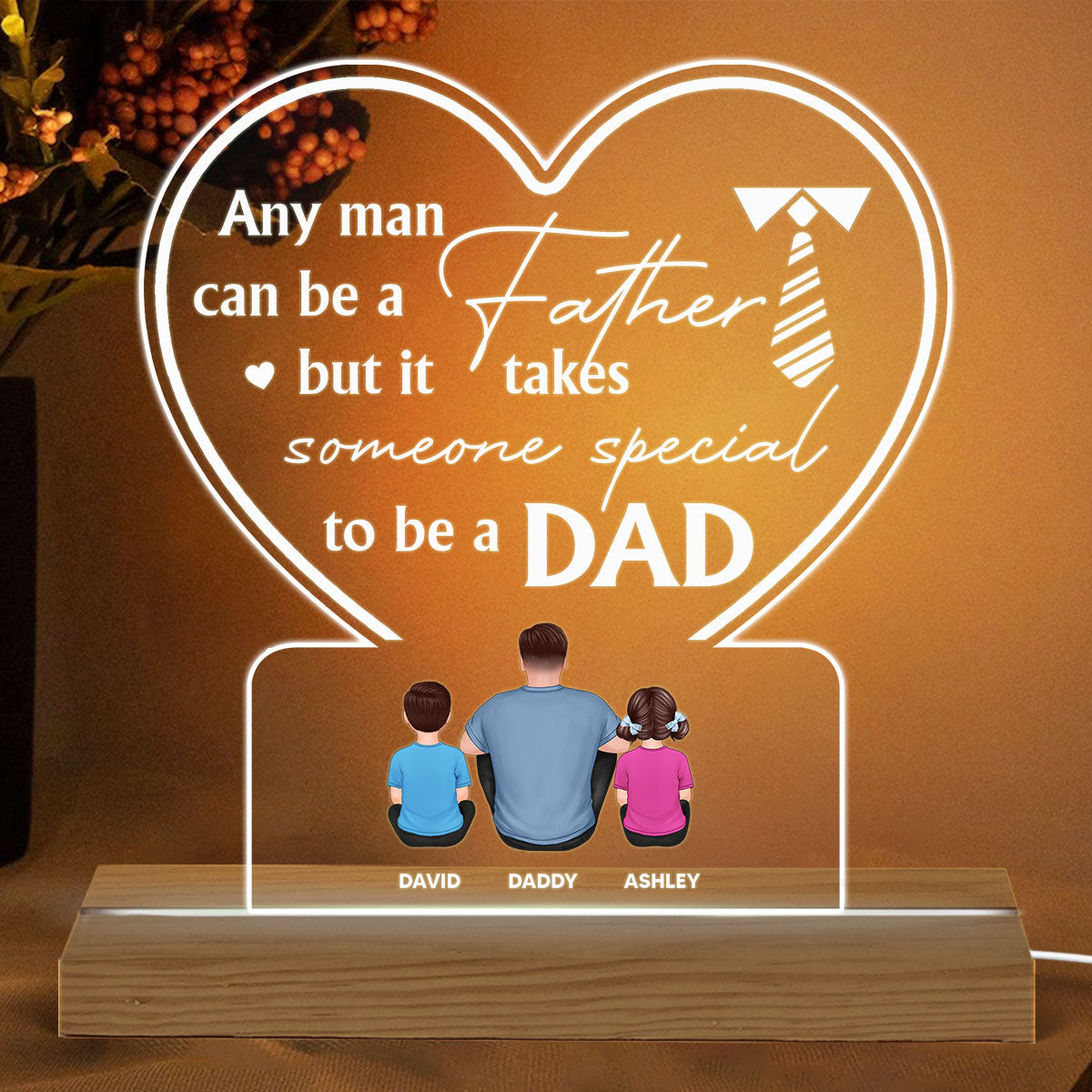 It Takes Someone Special To Be A Dad Back View Man Kids Dog Cat Sitting Father‘s Day Gift Personalized Warm Custom Shape Acrylic Plaque LED Night Light