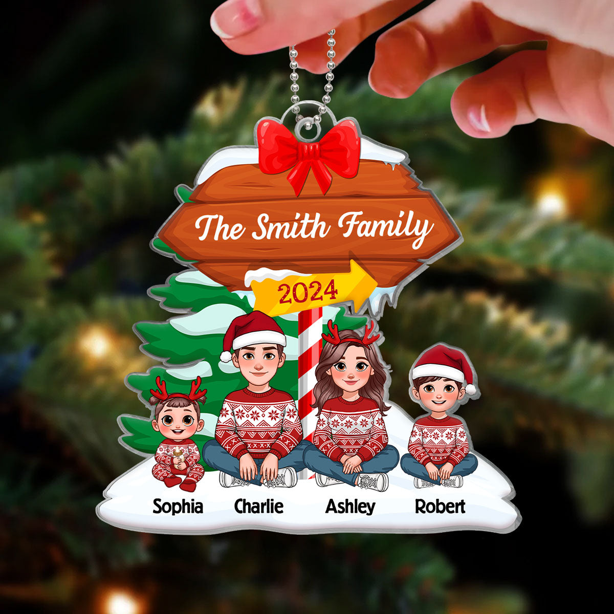 North Pole Christmas Family Sitting Personalized Acrylic Ornament