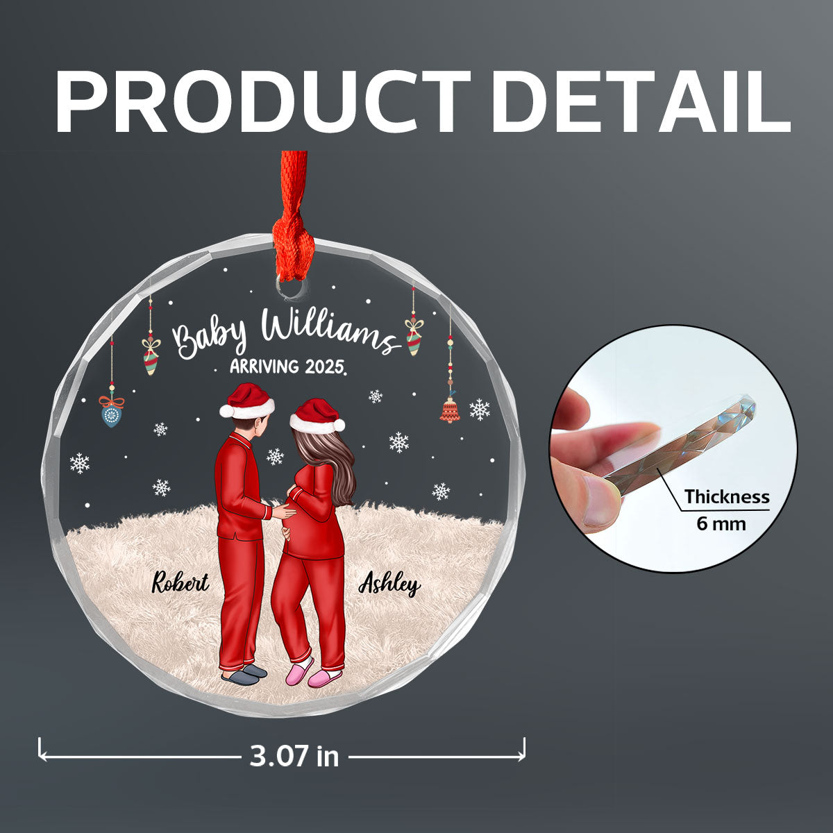 Personalized Pregnancy Ornament, Expecting Family Christmas Personalized Circle Glass Ornament, New Mom Christmas Gift