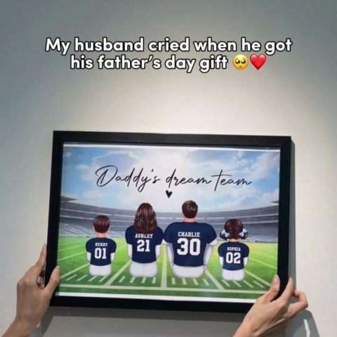 Daddy's Team Football Family Sitting Personalized Poster, Gift For Family, Dad, Grandpa, Husband