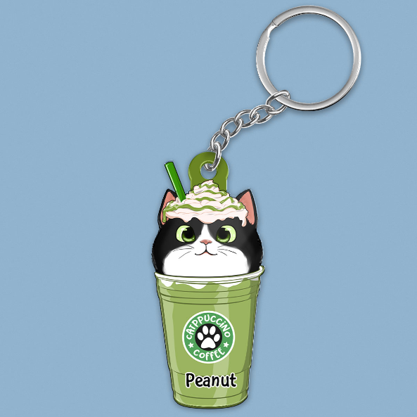 Cute Fluffy Cat Coffee Catpuchino Personalized Acrylic Keychain