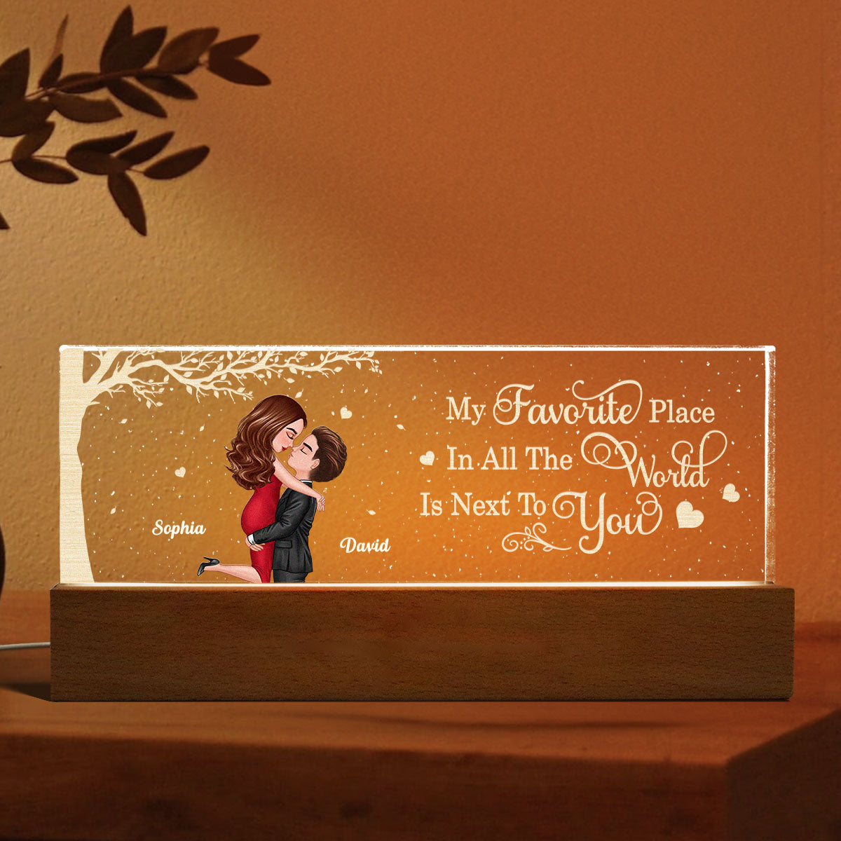 Favorite Place In The World Couple Kissing Personalized Acrylic LED Night Light, Gift For Him, For Her