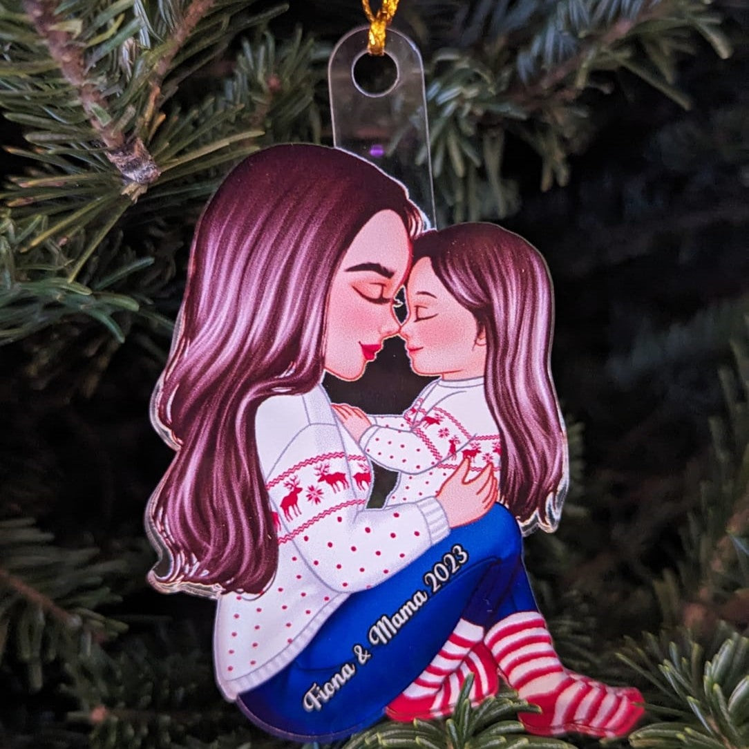 Grandma Mom Holding Kid Side View Personalized Acrylic Ornament