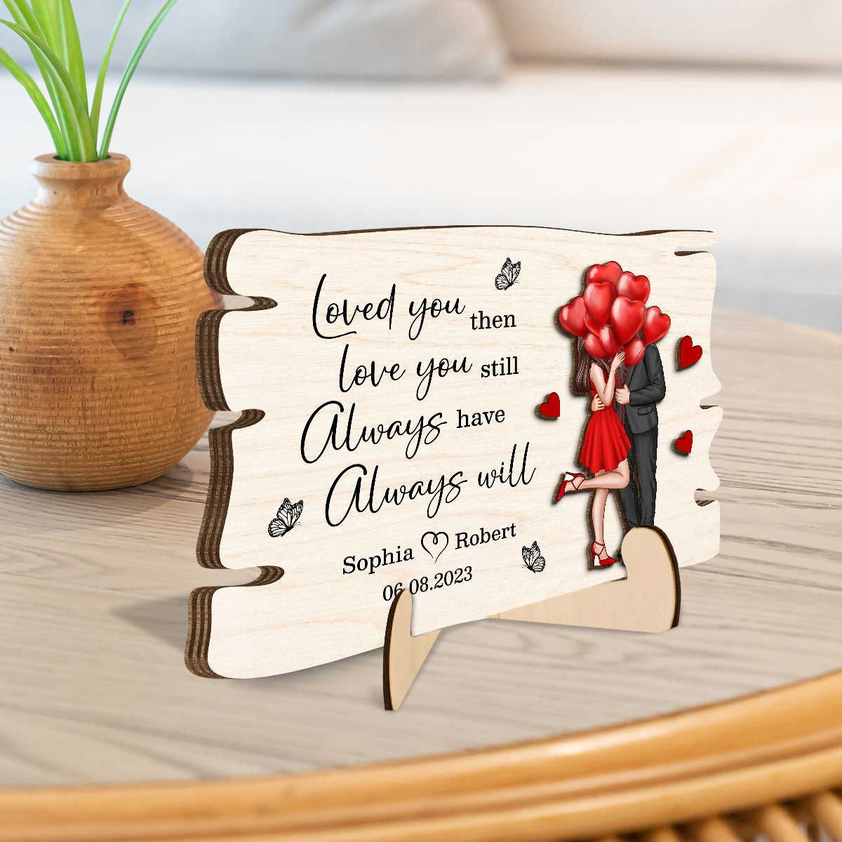Elegant Couple Love You Then Love You Still Personalized 2-layer Wooden Plaque