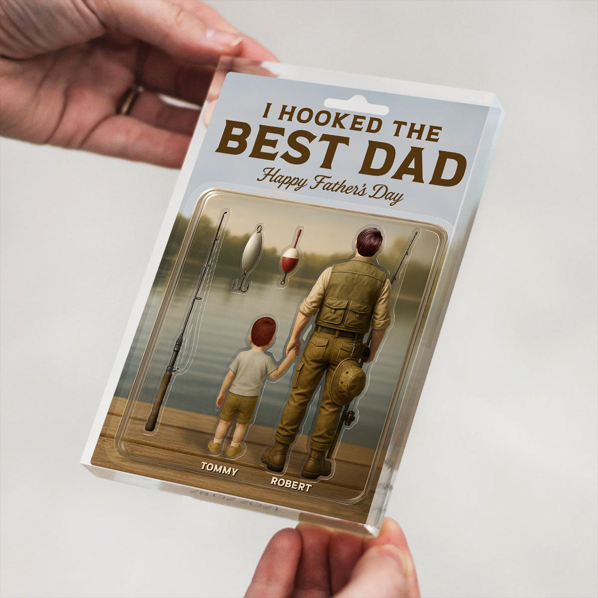 Dad And Kids Fishing Together Custom Figure Personalized Acrylic Block Plaque, Father's Day Gift For Fishing Dad, For Grandpa, For Husband
