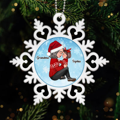 Grandma Holding Grandson Granddaughter In Snowflake Personalized Acrylic Ornament