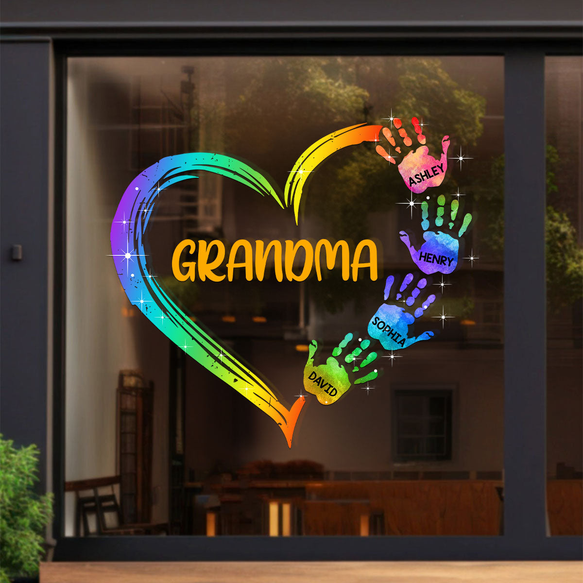 Grandma Mom Heart Hand Print Personalized Decal