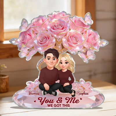 Eternal Love Pink Roses Couple Together - Personalized Acrylic Block Plaque - Valentine's Day Gift For Couple, Gift For Her, For Him
