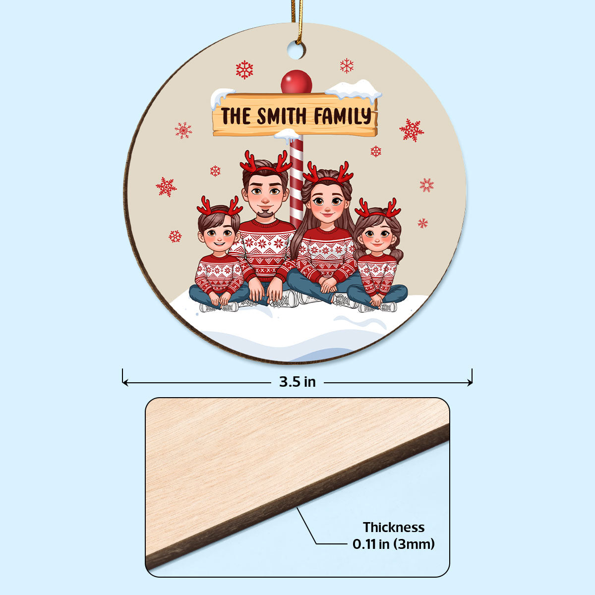 Christmas North Pole Family Personalized Double Sided Wooden Ornament, Christmas Decor For Family