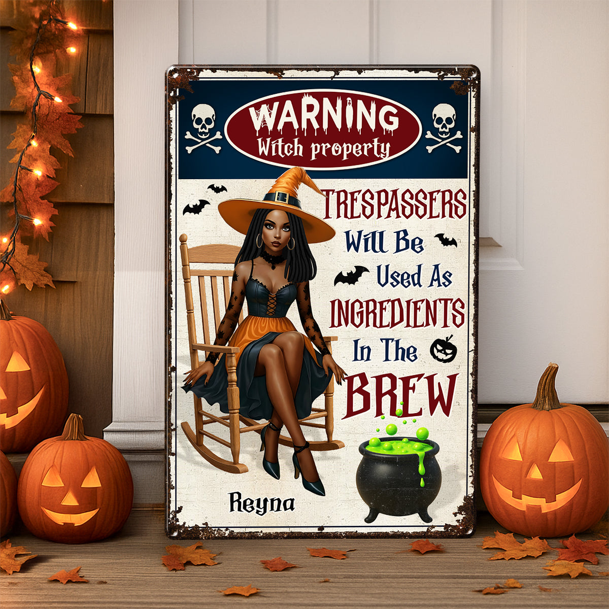 Warning Witch Property Personalized Metal Sign, Backyard Sign, Home Decor Gift For Yourself