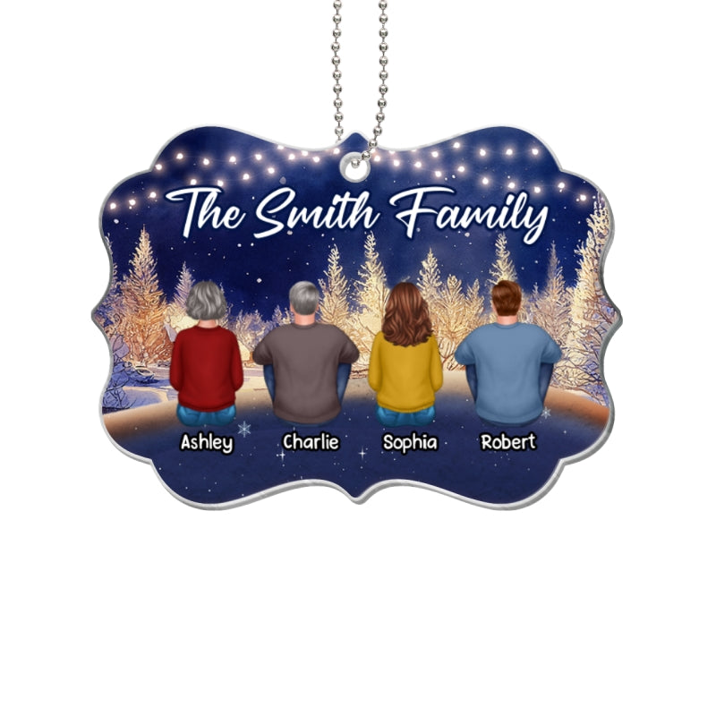 Family Sitting In Christmas Night Personalized Acrylic Ornament