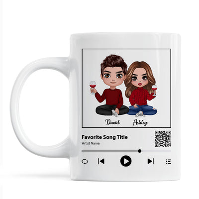 Doll Couple Sitting Favorite Song Scannable QR Code Personalized Mug