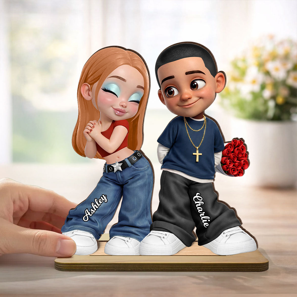 Trendy Y2K Couple - Personalized 2-Layered Wooden Plaque - Heartfelt Valentine's Day Gift For Him, Gift For Her