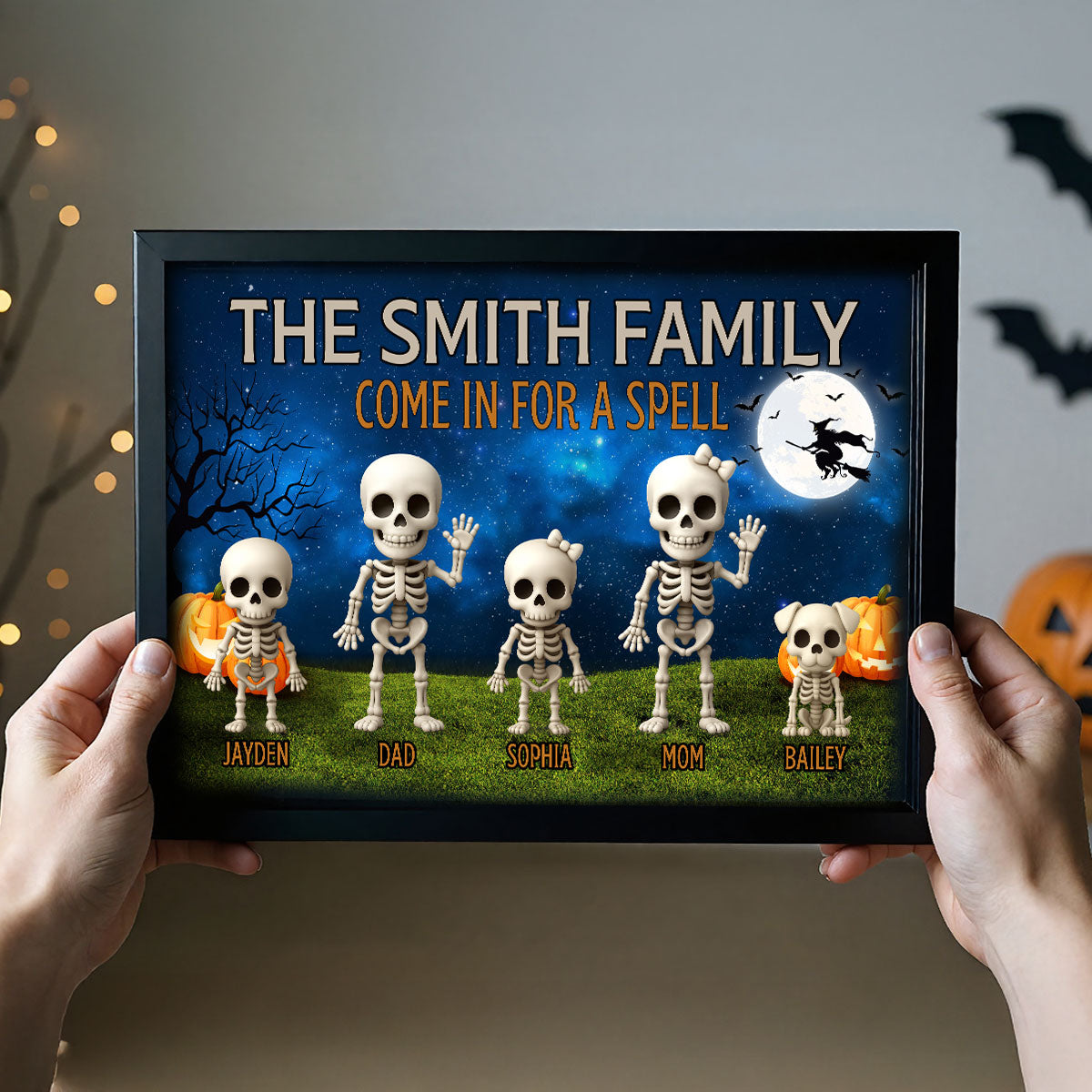 Halloween Funny Skeleton Family Personalized Poster, Halloween Decor| ?? Made in the USA