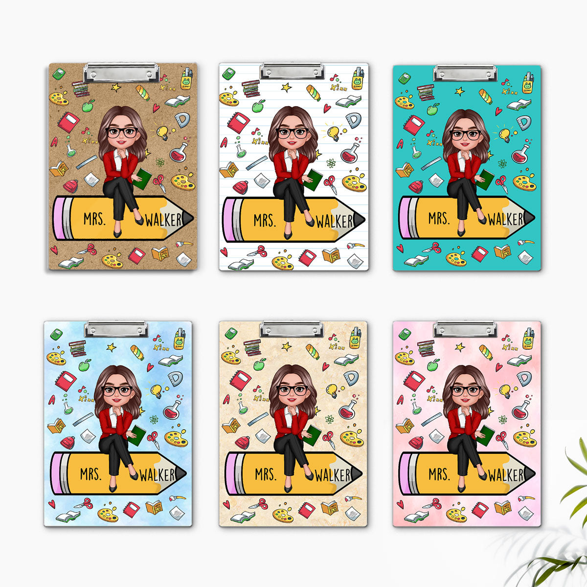 Teacher Sitting On Pencil School Things Personalized Clipboard, Gift For Teacher, Teacher Appreciation Gift, Back To School Gift