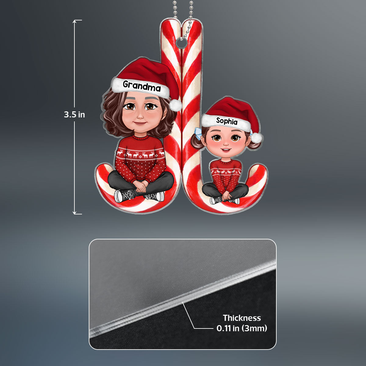 Grandma Grandkid Sitting On Candy Cane Christmas Gift For Granddaugter Grandson Personalized Acrylic Ornament