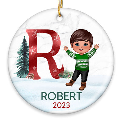 Family Member Dad Mom Kid Custom Character Initial Name In Snow Personalized Circle Ornament