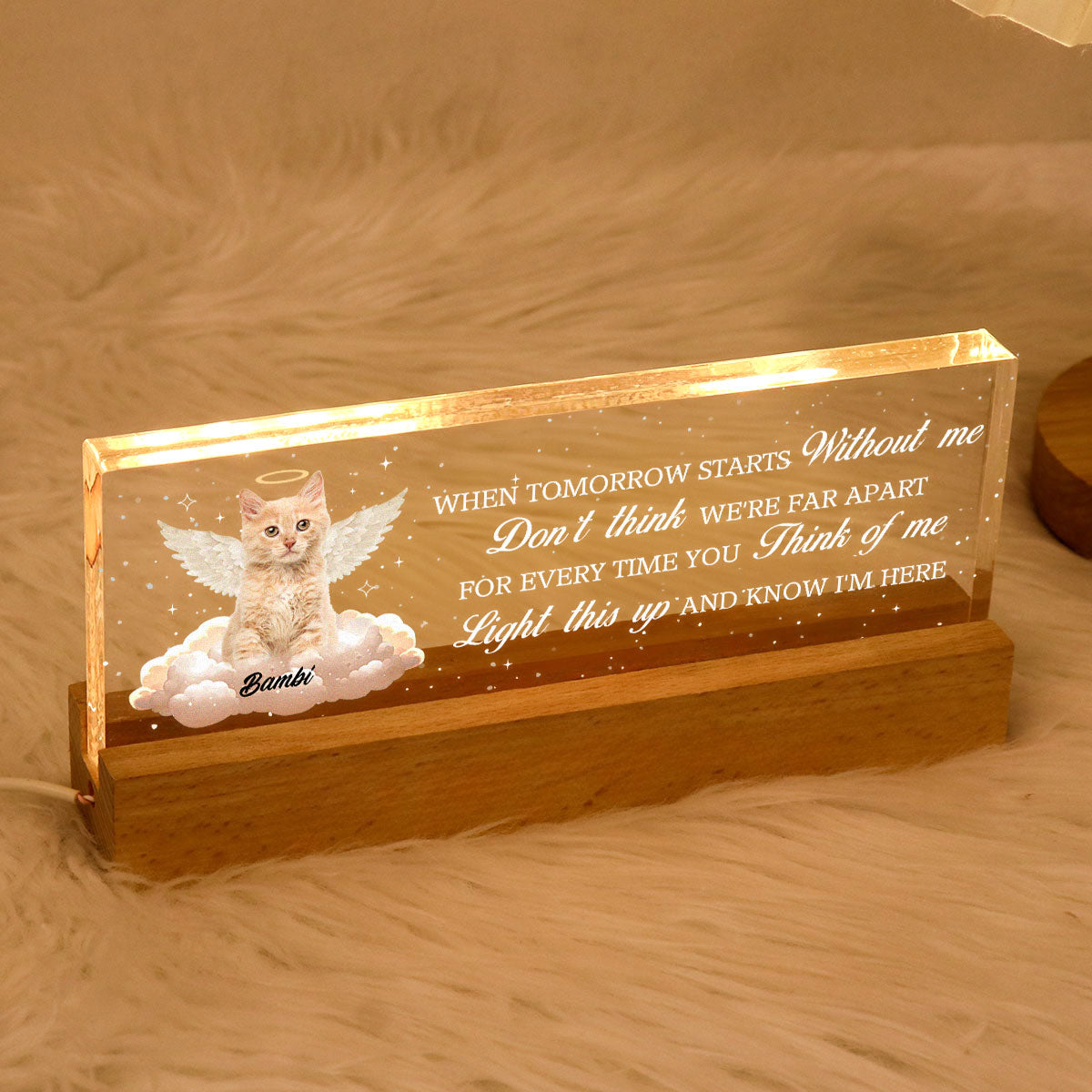 Your Light Will Always Shine In My Heart Personalized Acrylic Block LED Night Light, Sympathy Gift For Pet Owners