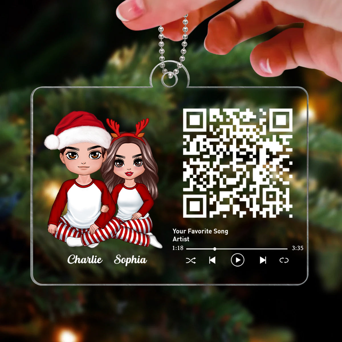Custom Couple Song Scannable QR Code Personalized Christmas Acrylic Ornament